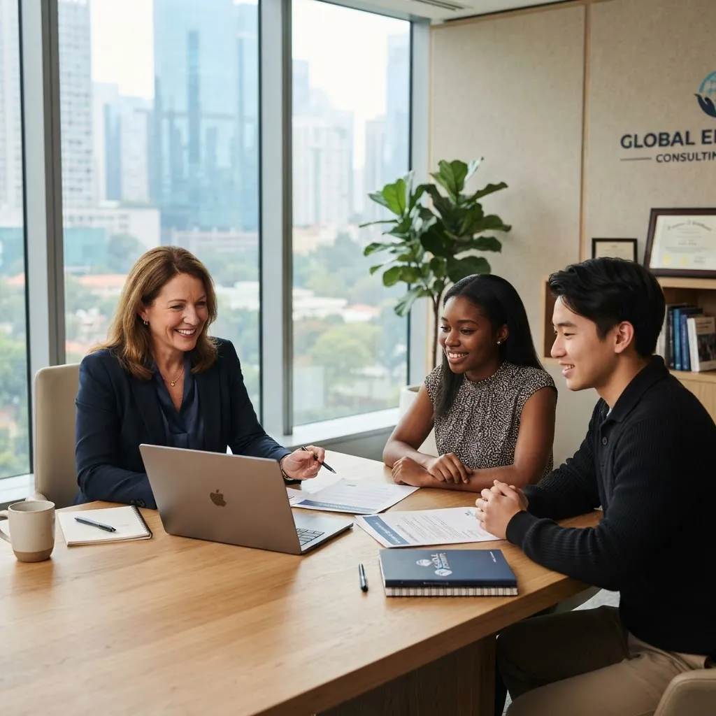 A CAC consultant advising two international students