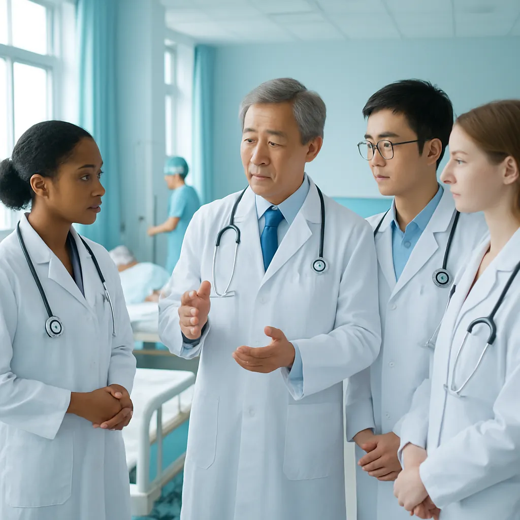 International medical students during a clinical rotation in a Chinese teaching hospital