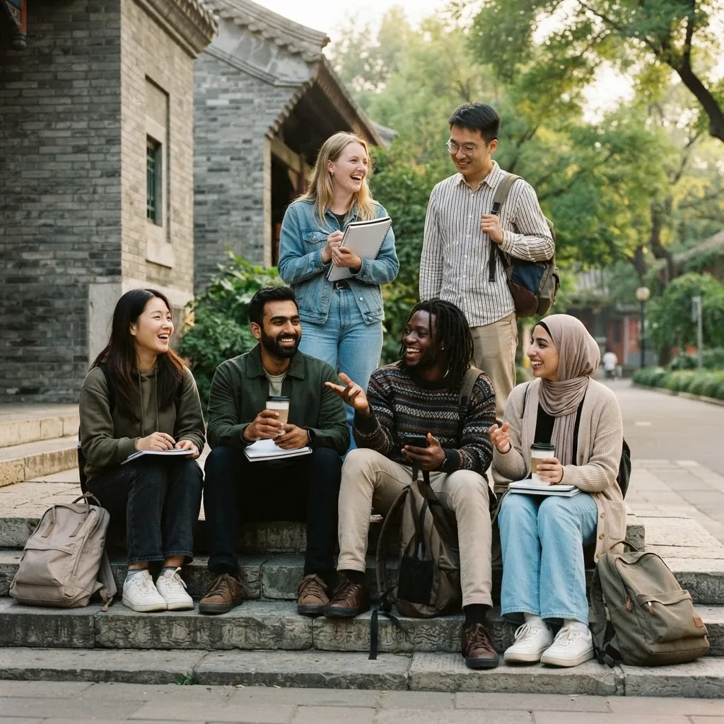 International students together on the Beijing Normal University campus