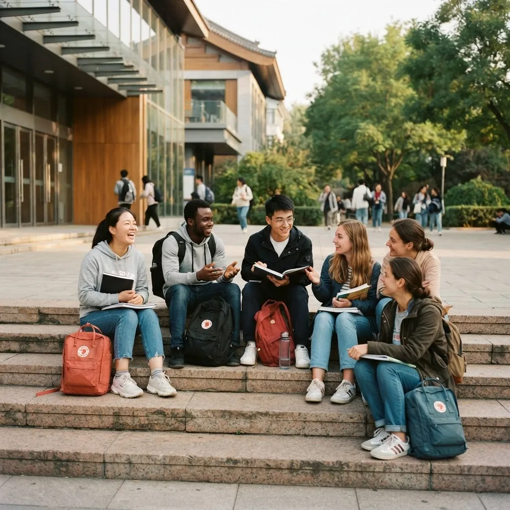 International students on campus at Renmin University of China