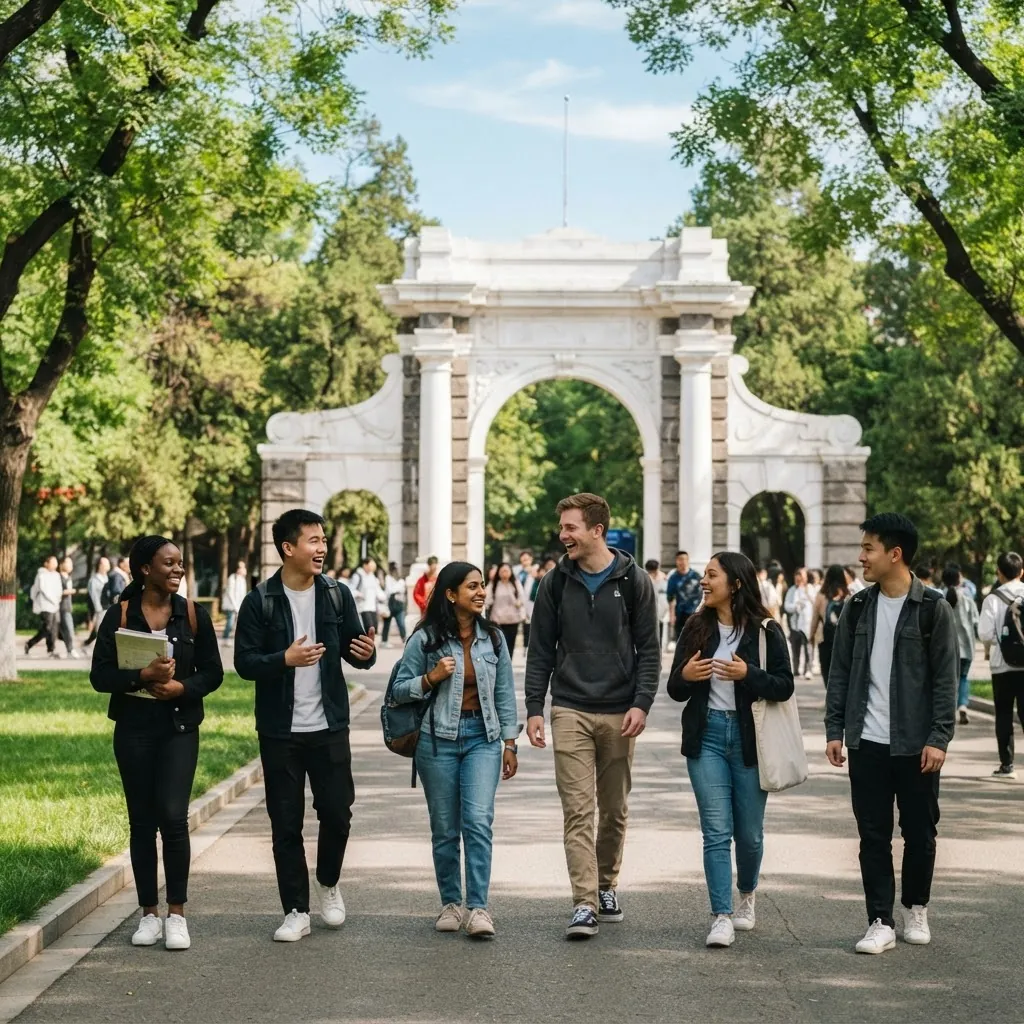 International students together on the Tsinghua University campus