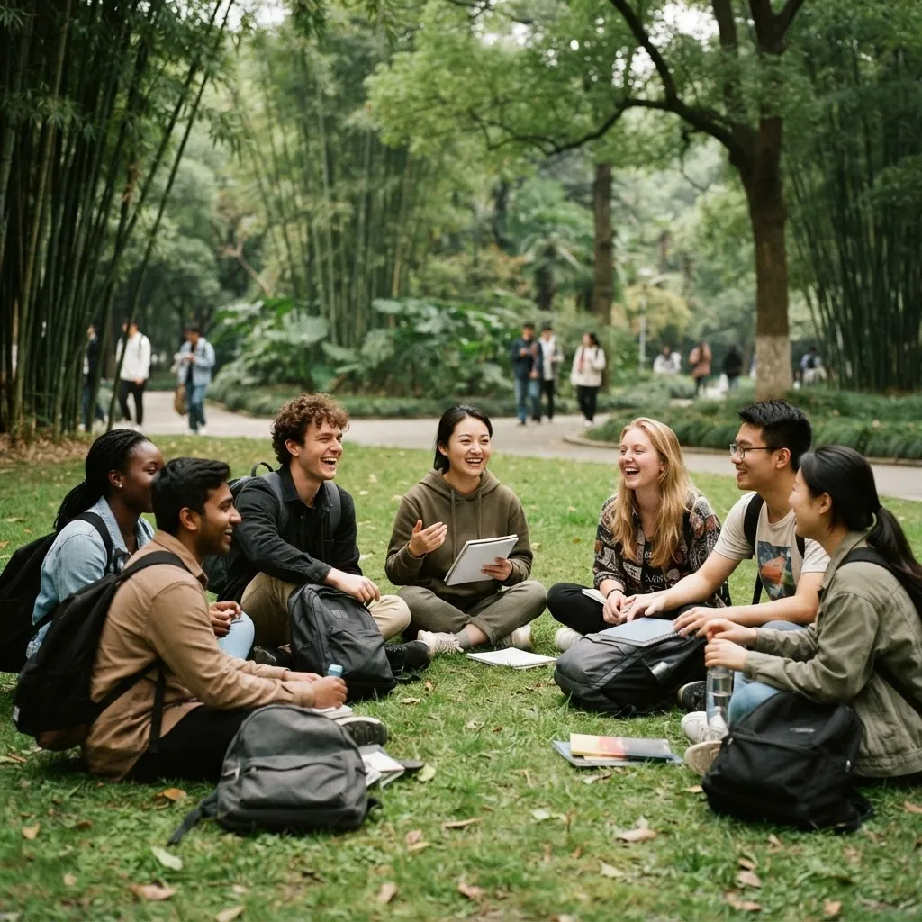 International students together on the Sichuan University campus