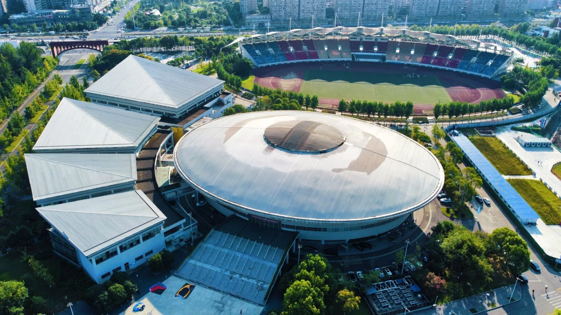 Southwest Jiaotong University Xipu campus buildings and landscaped grounds in Chengdu