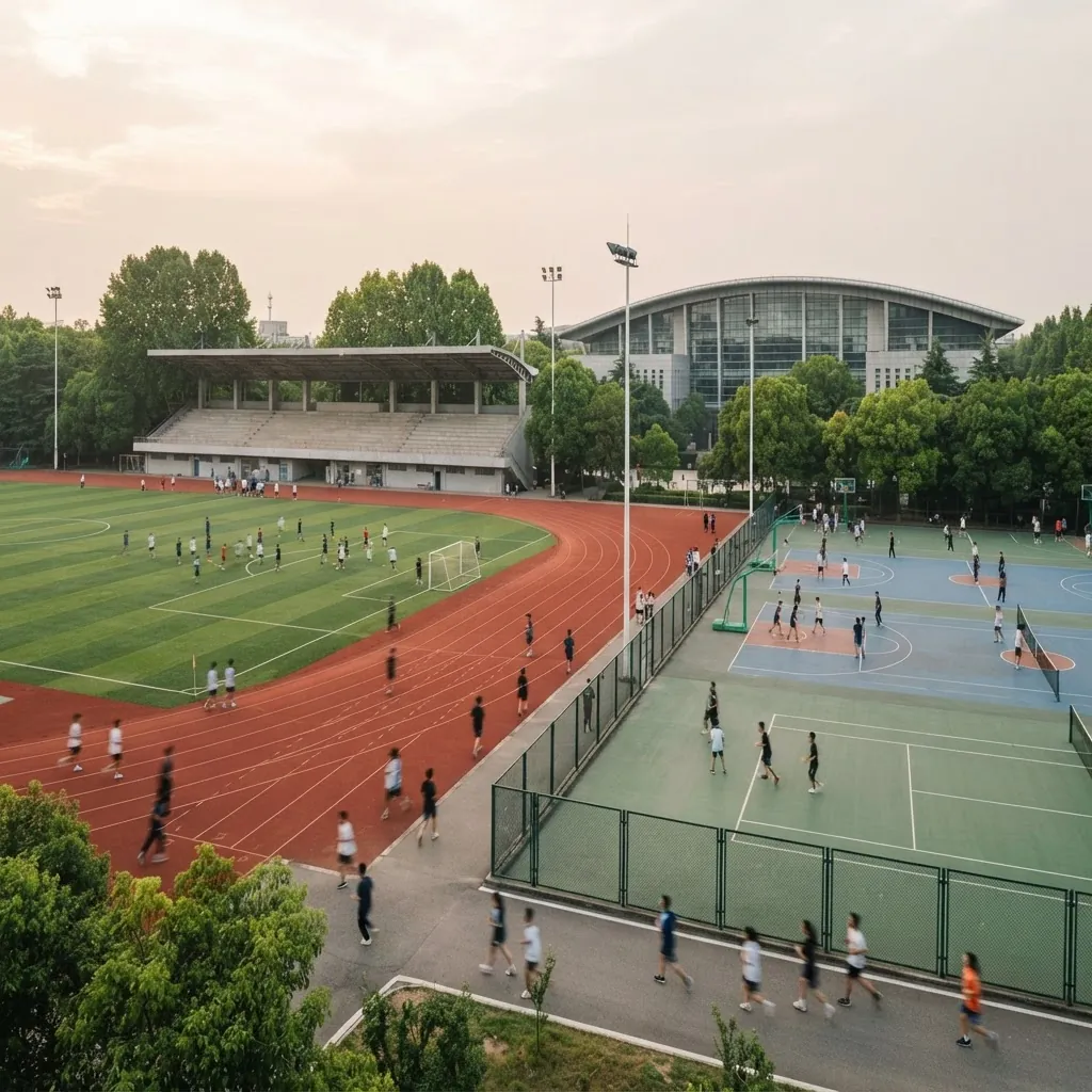 Running track, football pitch and sports courts at UESTC