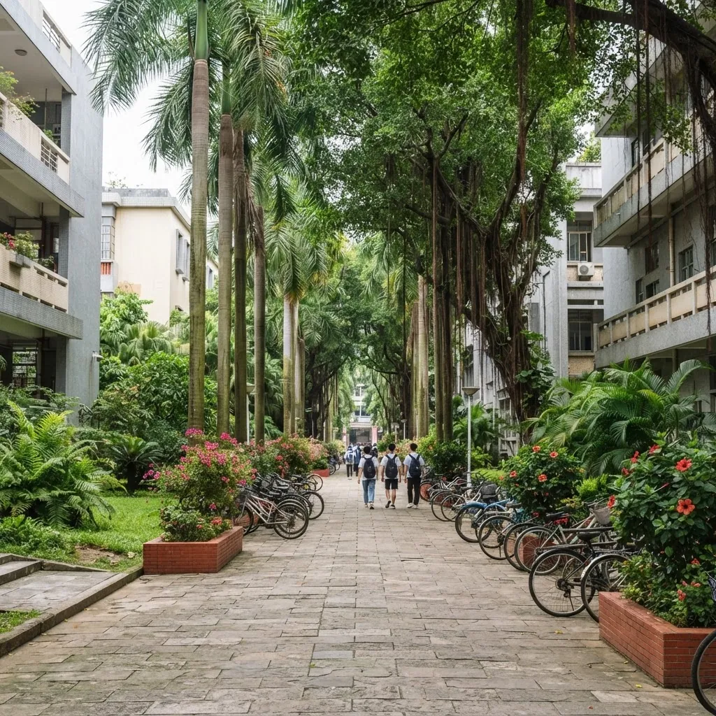 Jinan University campus grounds and academic buildings in Guangzhou