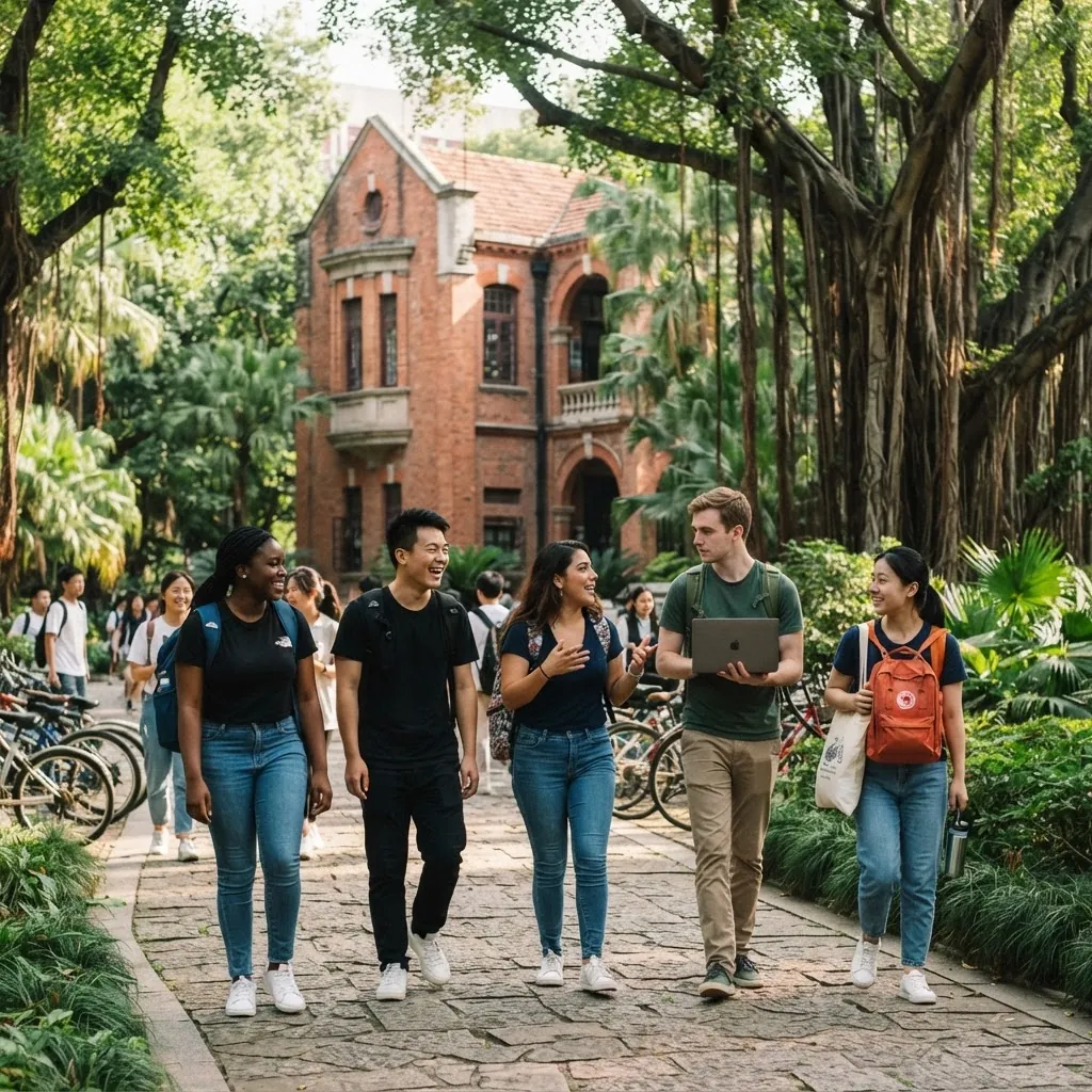 International students walking together on the Sun Yat-sen University campus