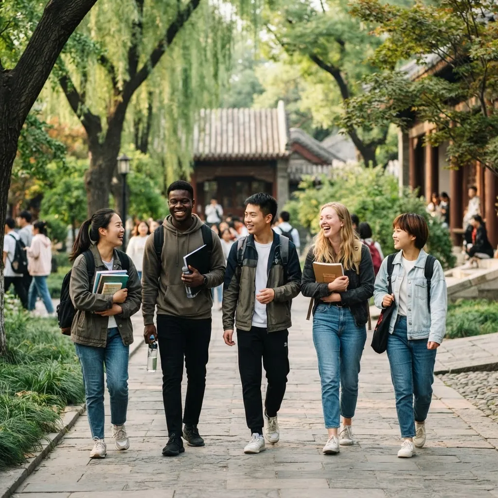 International students together on the Nanjing University campus
