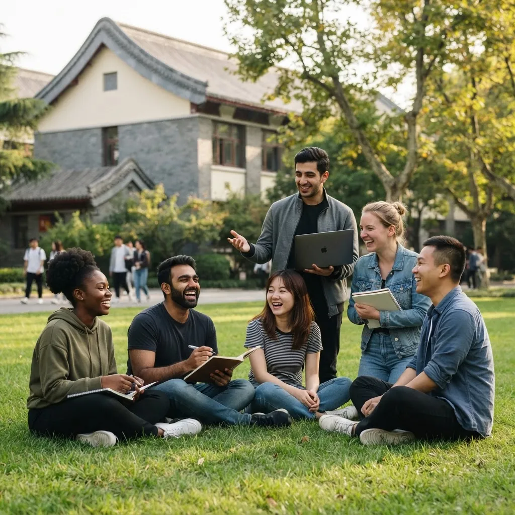 International students together on the East China Normal University campus