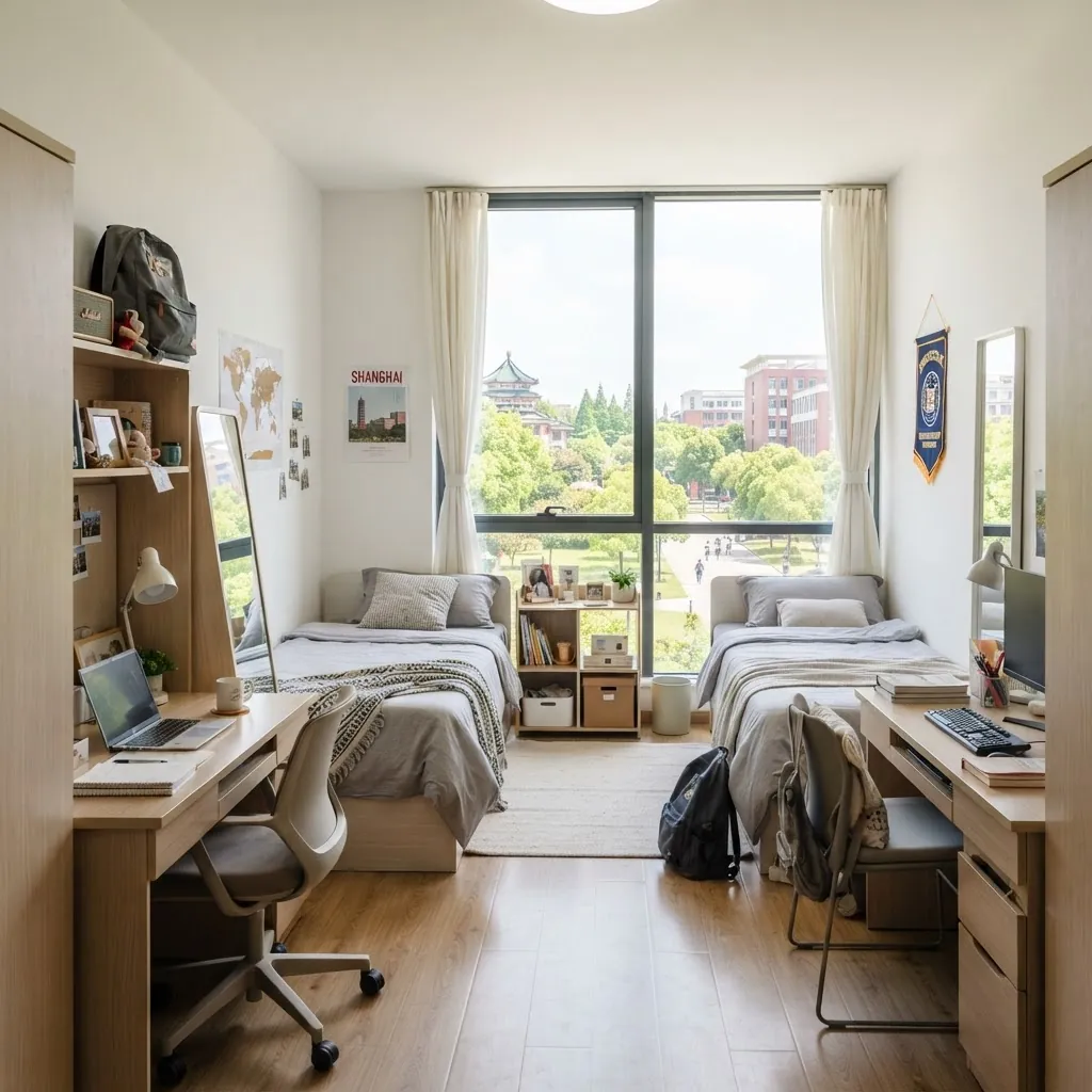 International student dormitory room at Fudan University