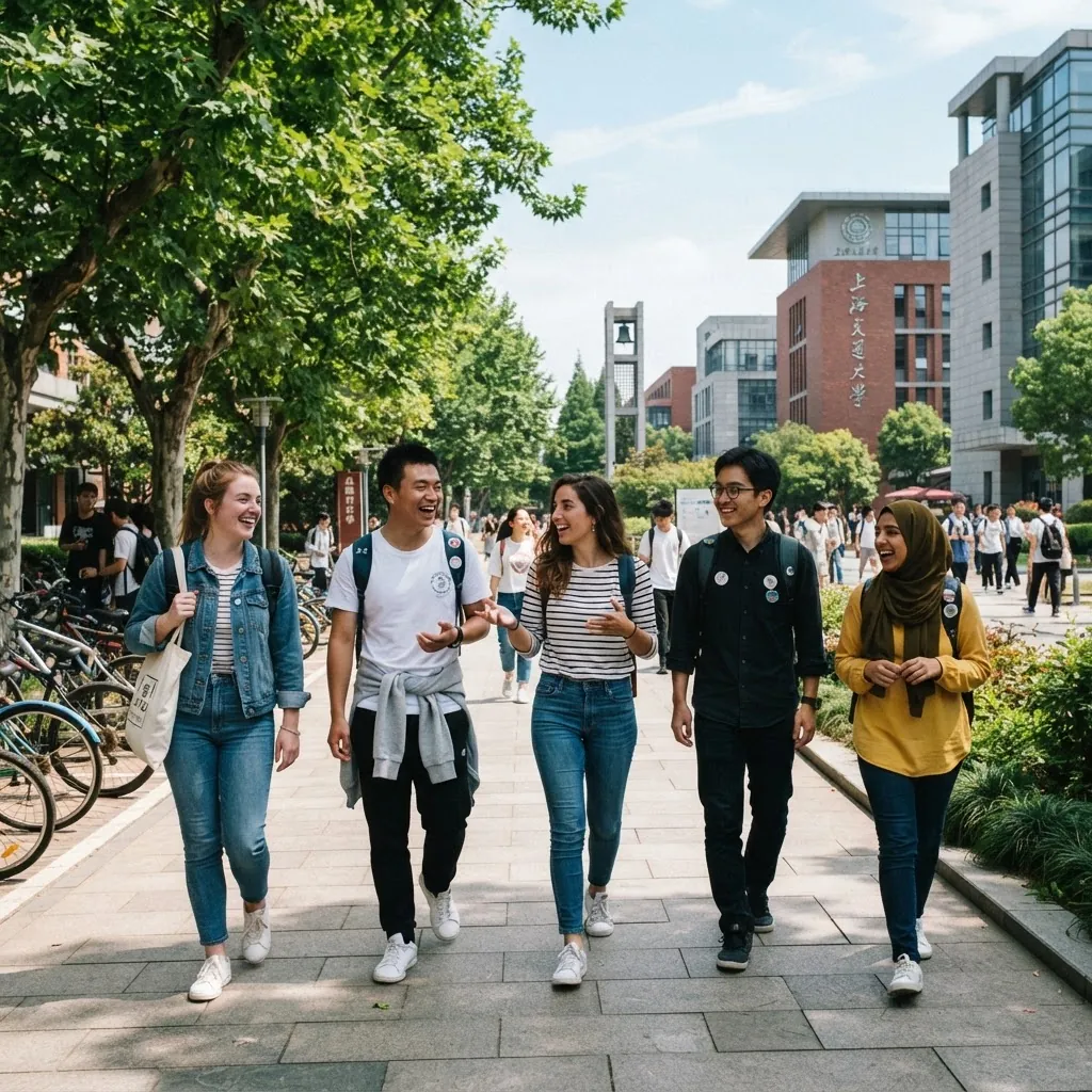 International students together on the Shanghai Jiao Tong University campus