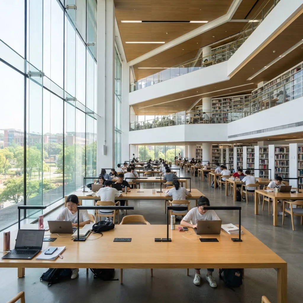 Bright modern library reading room at Shenzhen University