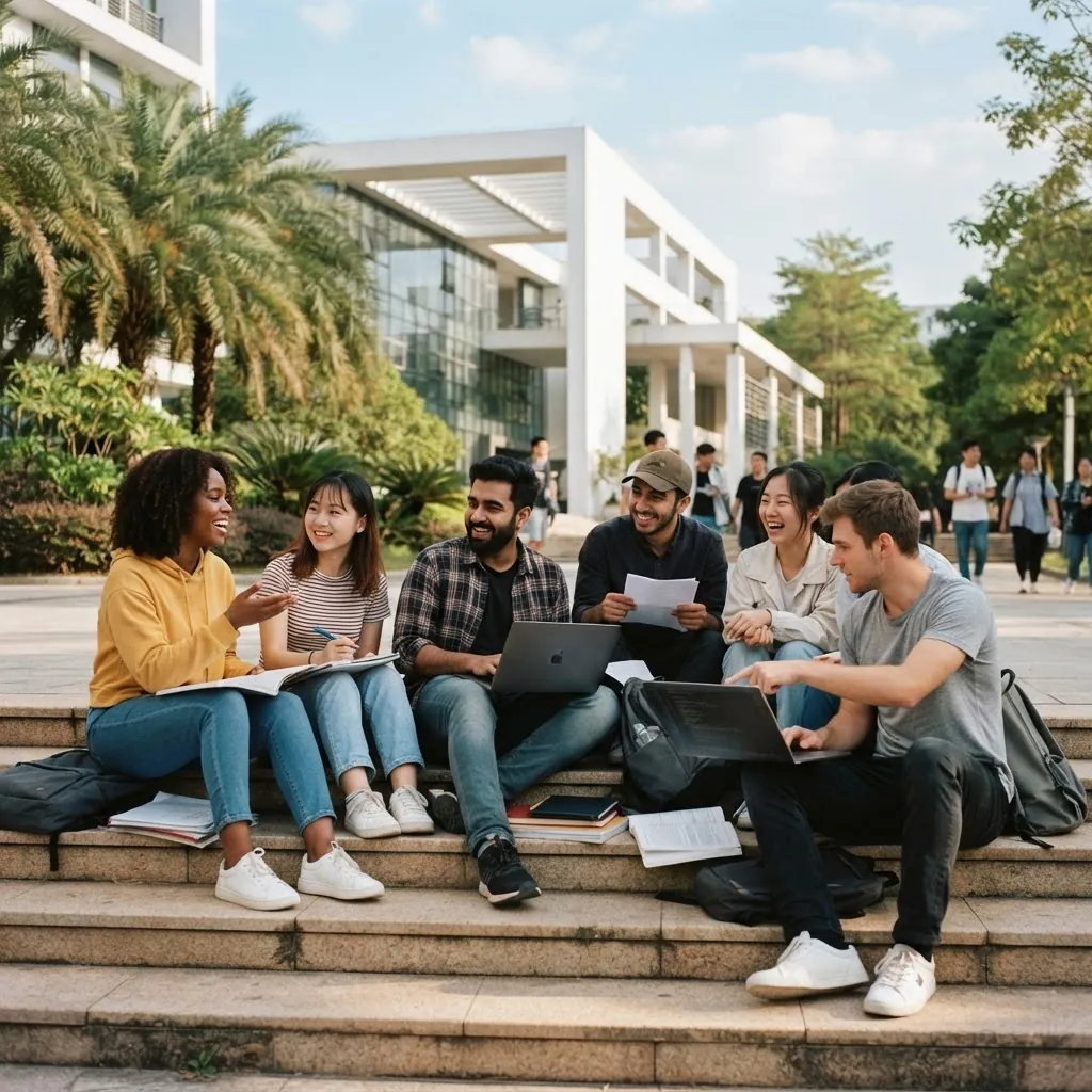 International students together on the Shenzhen University campus