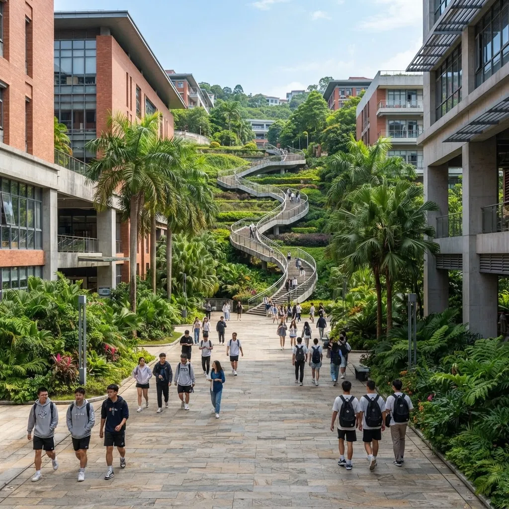 Modern hillside campus walkway at Southern University of Science and Technology