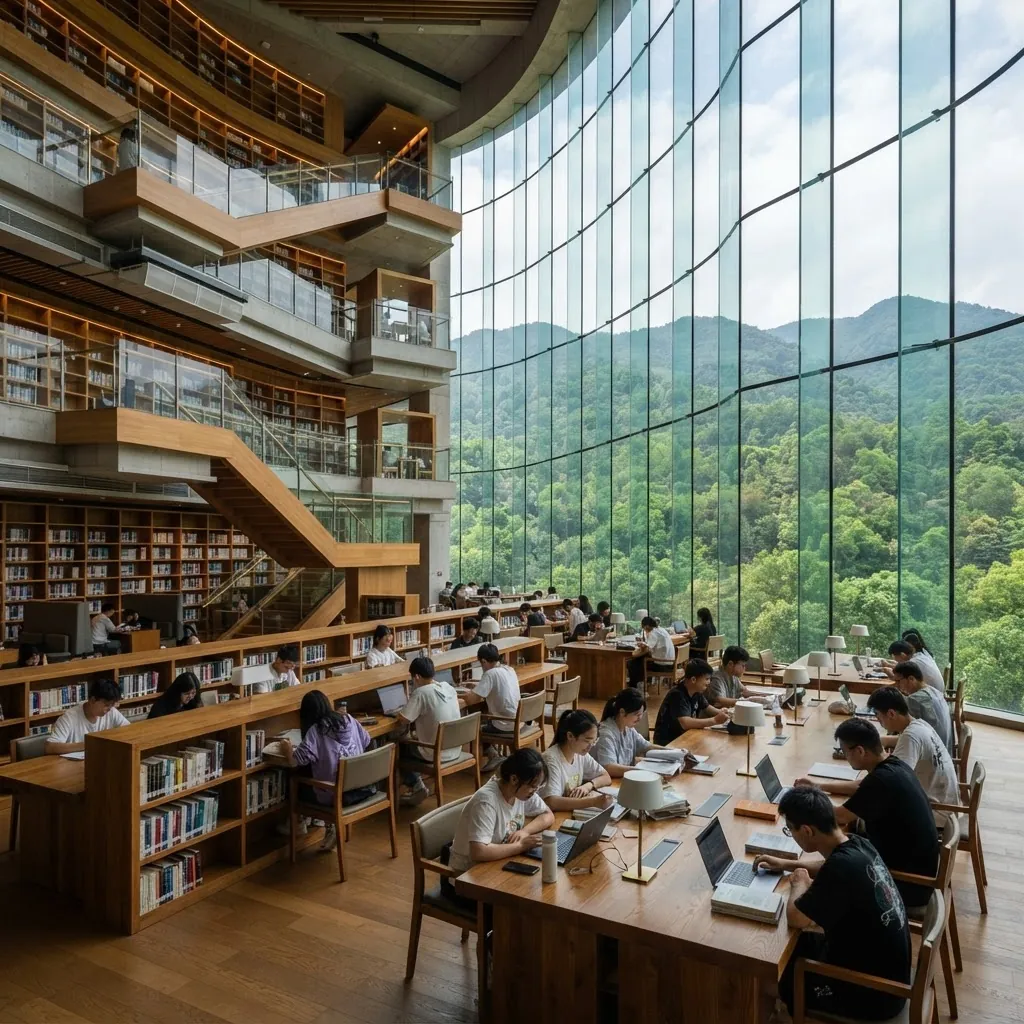 Library atrium and study spaces at Southern University of Science and Technology