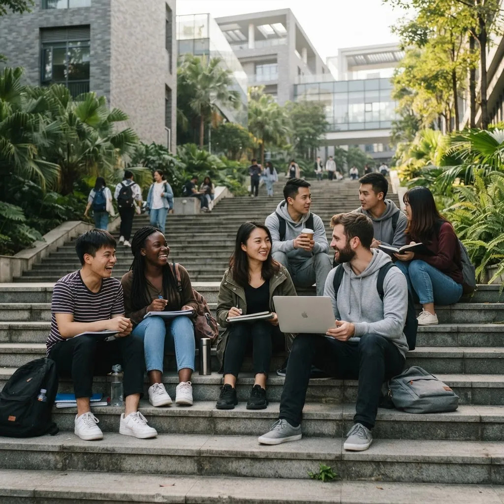 International students together on the Southern University of Science and Technology campus