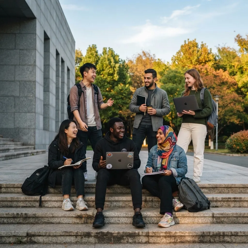 International students together on the Tianjin University campus