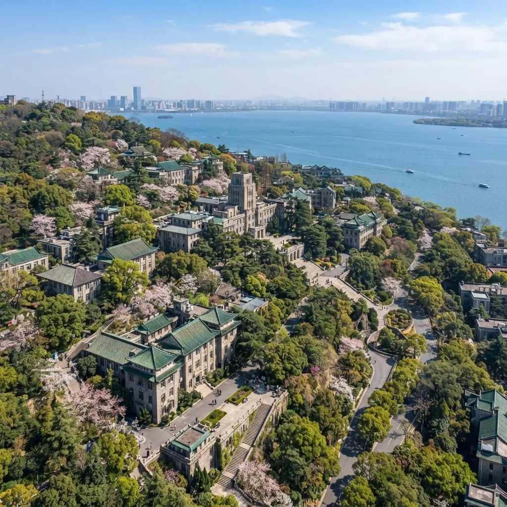 Wuhan University campus on Luojia Hill beside East Lake