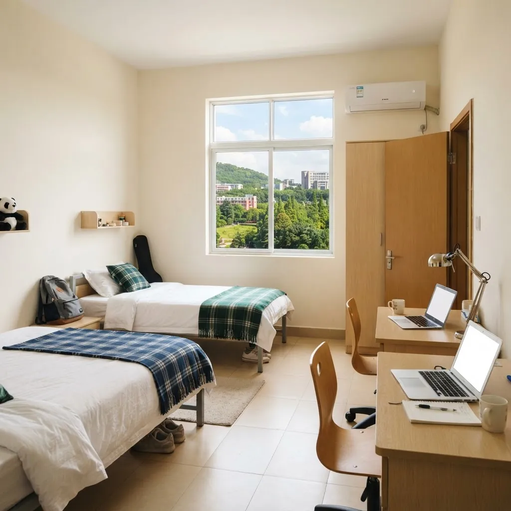 International student dormitory room at Wuhan University