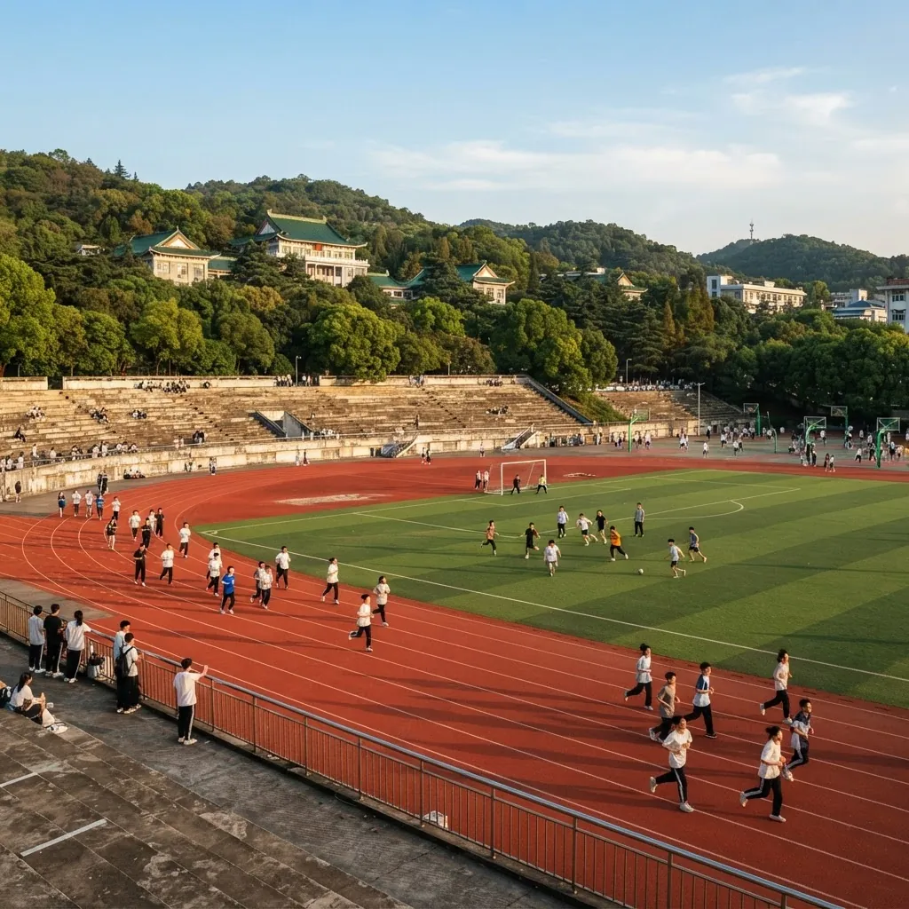 Running track and sports fields at Wuhan University